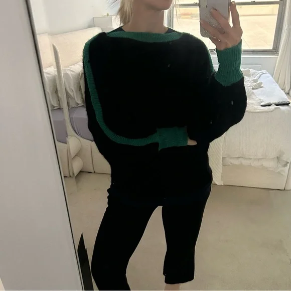 THIERRY MUGLER Vintage Back and Green Boatneck Sweater sz 42 / US 6 - Picture 4 of 14